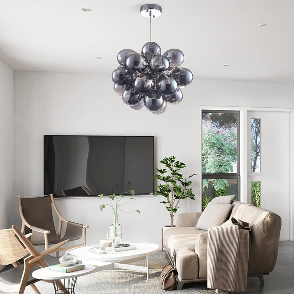 Semi Flush Mount Bubble Chandelier,Close to Ceiling Light Fixtures,16' Modern Bubble Balloon Glass Chandelier with Colorful Globe Glass Shades Pendant Light (Grey Chandelier, 20 inch)