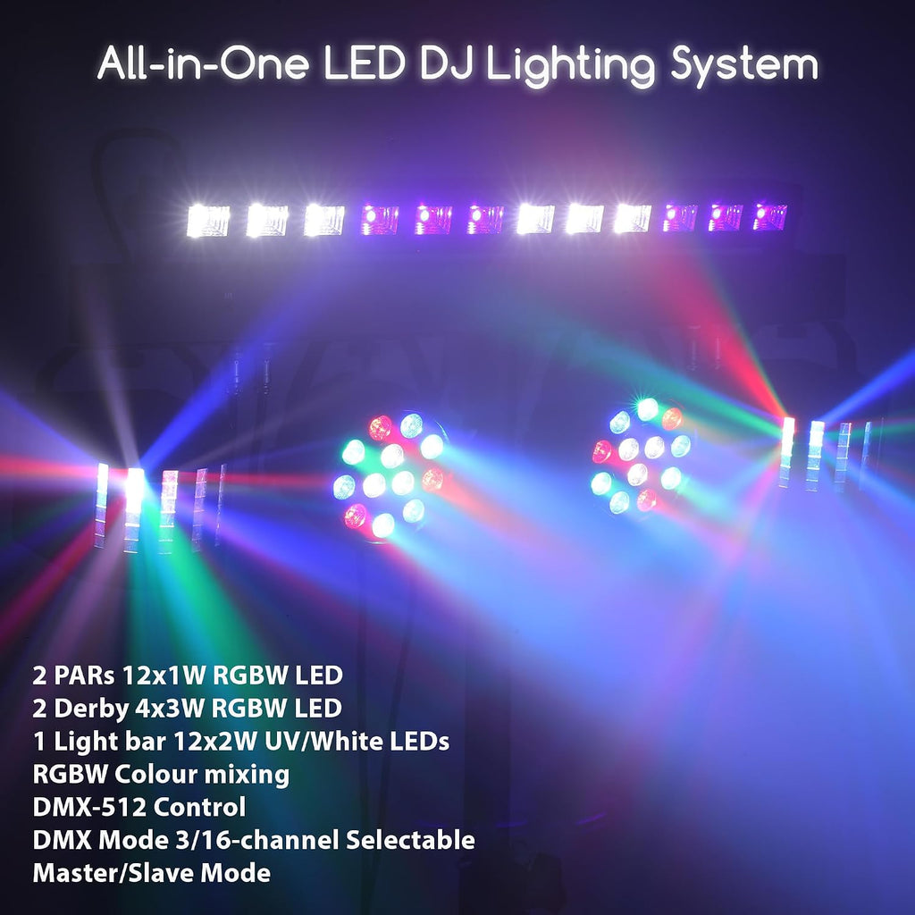 DJ Lights with Stand for Party | All-in-One LED Stage Lighting System for Weddings Club Gig Bar Band Disco Booth Live Show Events | Sound Activated & DMX512 | Portable 7FT Tripod