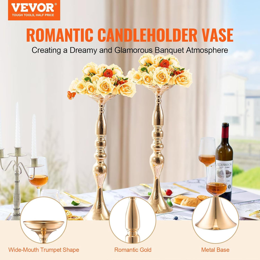 VEVOR 24PCS 50cm/19.7' Tall Wedding Flower Vase, Metal Wedding Centerpiece, Gold Floral Arrangement Stand Display Rack for Tables Wedding Dinner Party, Anniversary Ceremony Birthday Event Decor