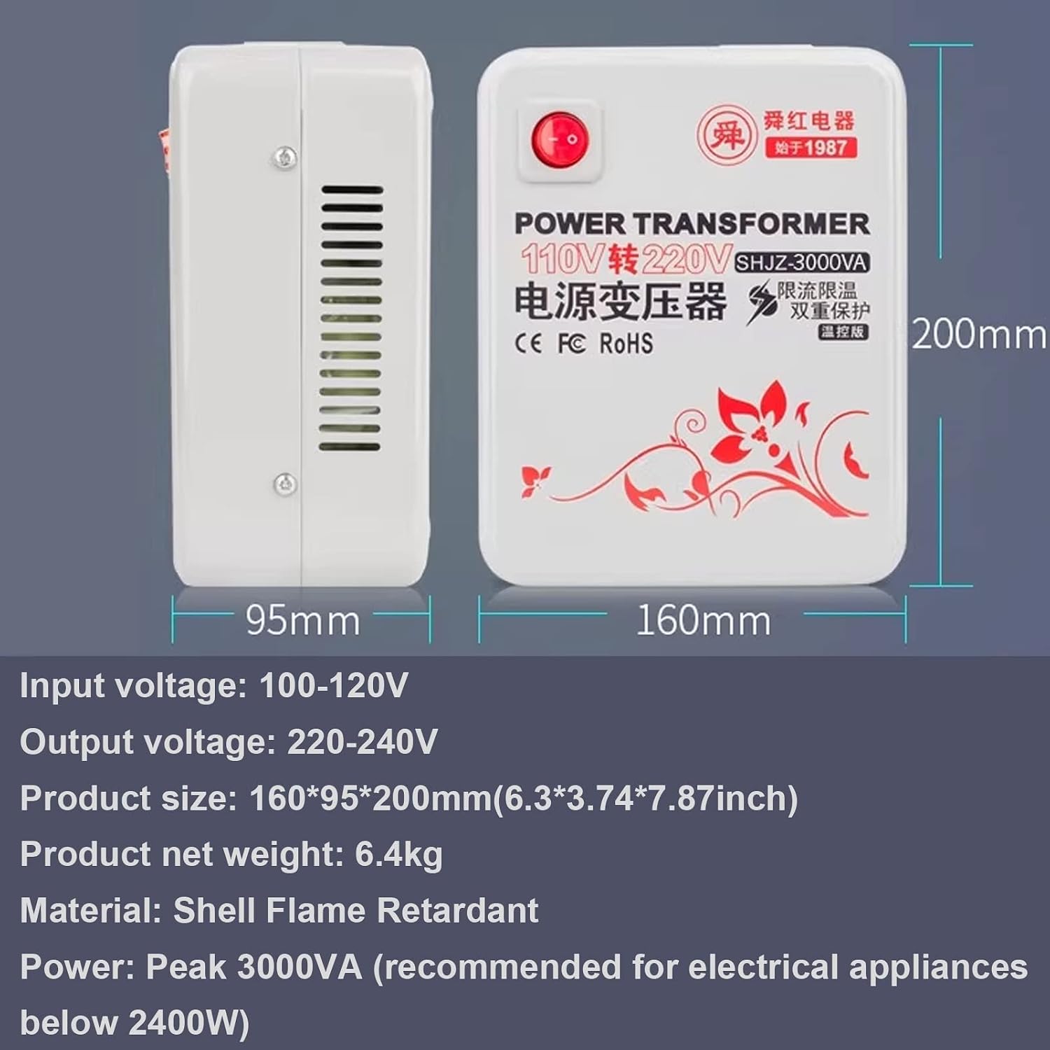 3000 Watt Voltage Converter 110v to 220v Kitchen Appliances/Hair Straightener/Curling Iron and Other Small Appliances Below 2400W