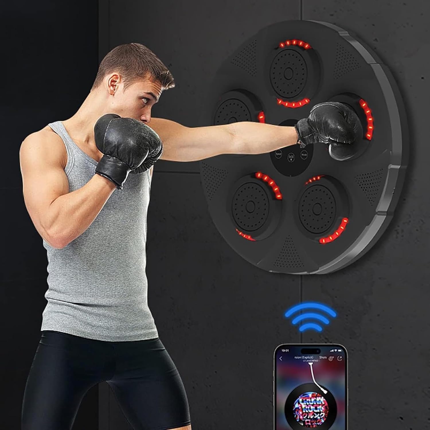 Music Punching, Home Music Boxing Machine Smart Music Boxing Machine Wall Mounted Boxing Machine, Boxing Training Punching Equipment (Black)