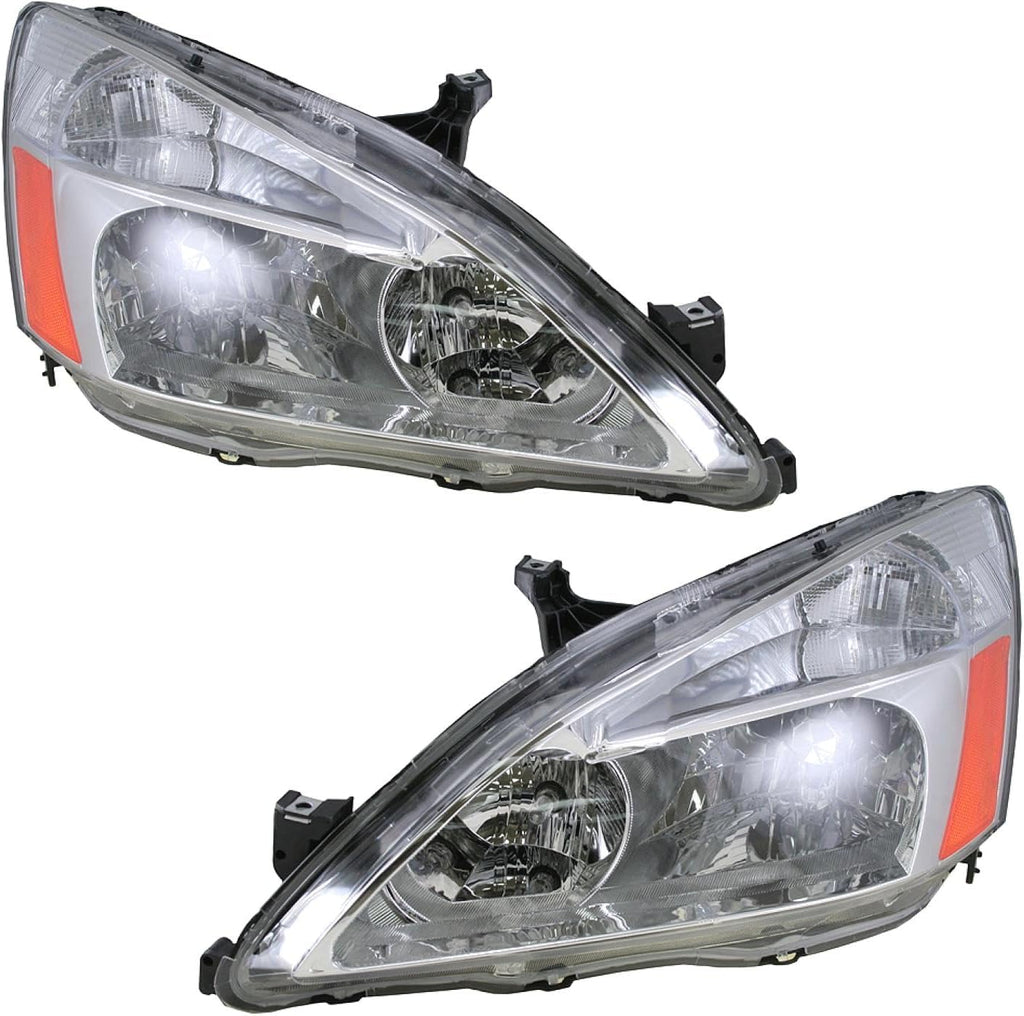 TRQ 2 Piece Headlight Assembly Set Driver & Passenger Side Compatible with Honda Accord 2003-2007 HO2502120 HO2503120 33101SDAA01 33151SDAA01