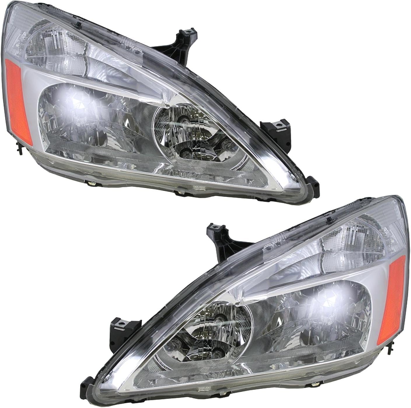 TRQ 2 Piece Headlight Assembly Set Driver & Passenger Side Compatible with Honda Accord 2003-2007 HO2502120 HO2503120 33101SDAA01 33151SDAA01