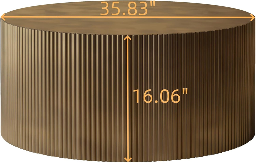 35.83' Gold Round Coffee Table, Minimalist Wave Stripe Modern Round Table, Drum Circle Coffee Tables for Living Room,Office Apartment,Gold