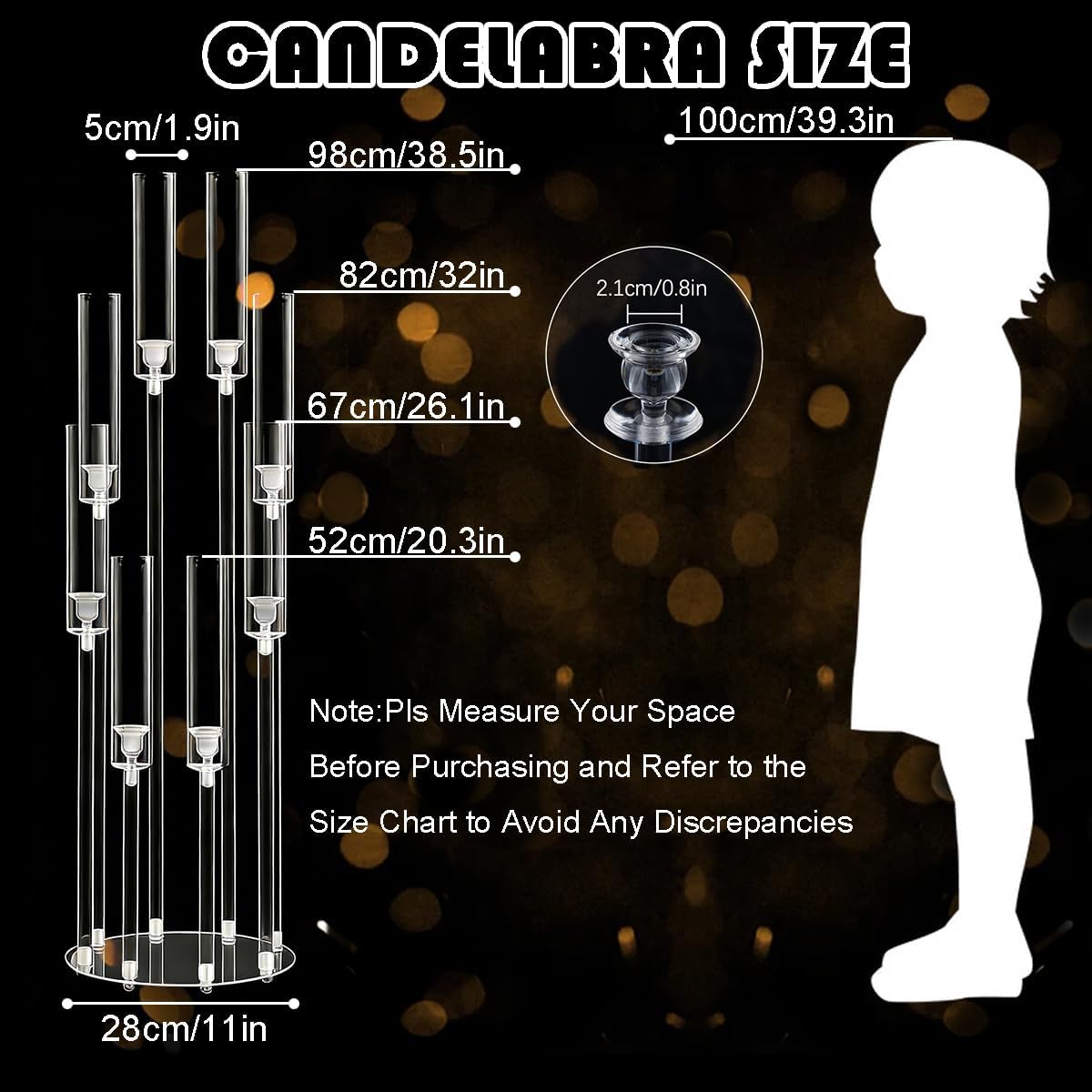 4PCS 8 Arms Clear Candelabra Candle Holder for Wedding Decorations,38.5 inches Tall Arcylic Candlesticks Holder with Shade for Table Dinner Party Valentines Day Fireplace Decoration