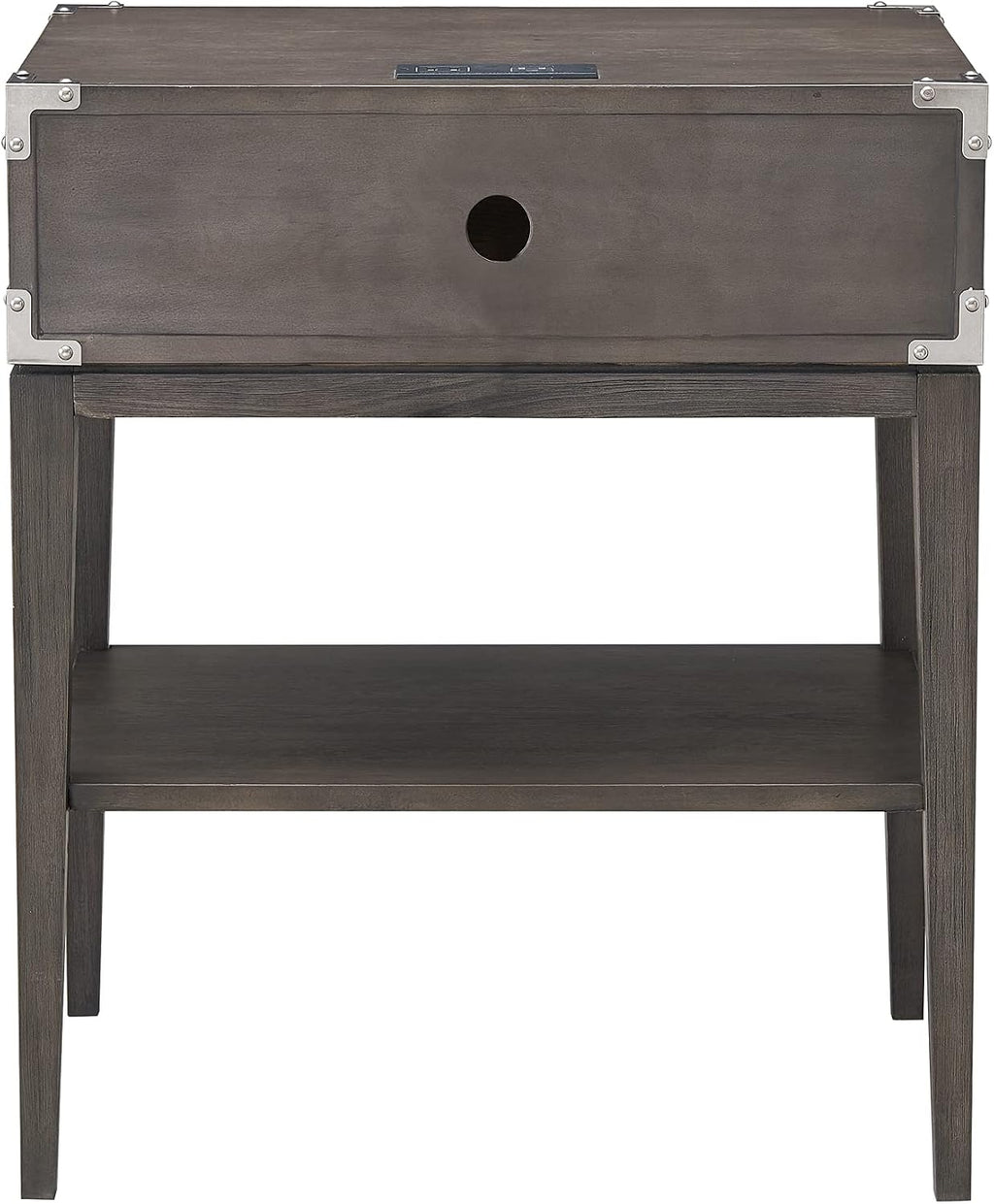 Leick Home 24022 Beckett Nightstand Side Table One Drawer Rustic USB-C Fast Charging Station, A/C and USB Charging Port Integrated Durable Solid Wood Living Room, Bedroom, Office, Anthracite/Pewter