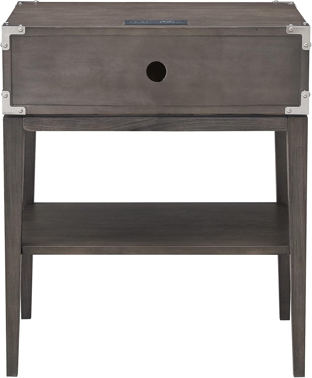 Leick Home 24022 Beckett Nightstand Side Table One Drawer Rustic USB-C Fast Charging Station, A/C and USB Charging Port Integrated Durable Solid Wood Living Room, Bedroom, Office, Anthracite/Pewter