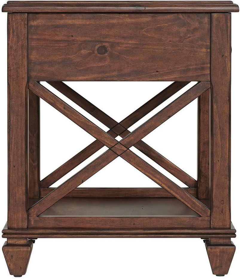 Stockbridge 21-Inch Square Wood End Table with Drawer, Traditional Cherry Stain Finish, Sturdy Pine Construction, Includes Storage Shelf and Functional Drawer for Living Room Essentials
