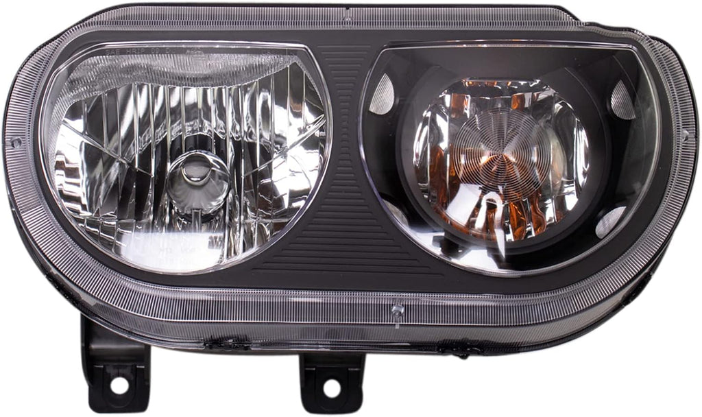 TRQ Driver and Passenger Side Headlight Assembly Set Black Housing Clear Lens Compatible with 08-14 Dodge Challenger Halogen Only