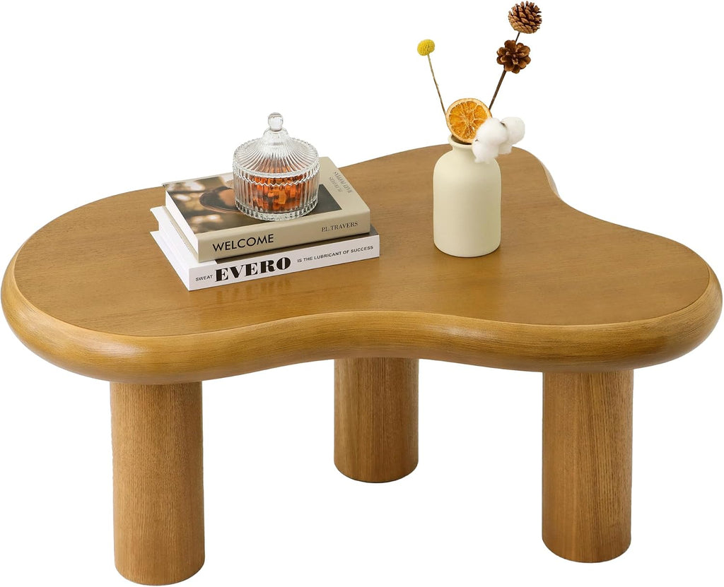 34'(L) Cloud Coffee Table, Modern Wood Coffee Table for Living Room, Accent Center Tables with 3 Legs, Small Tea Tables for Balcony, Patio, Bedroom, Wood