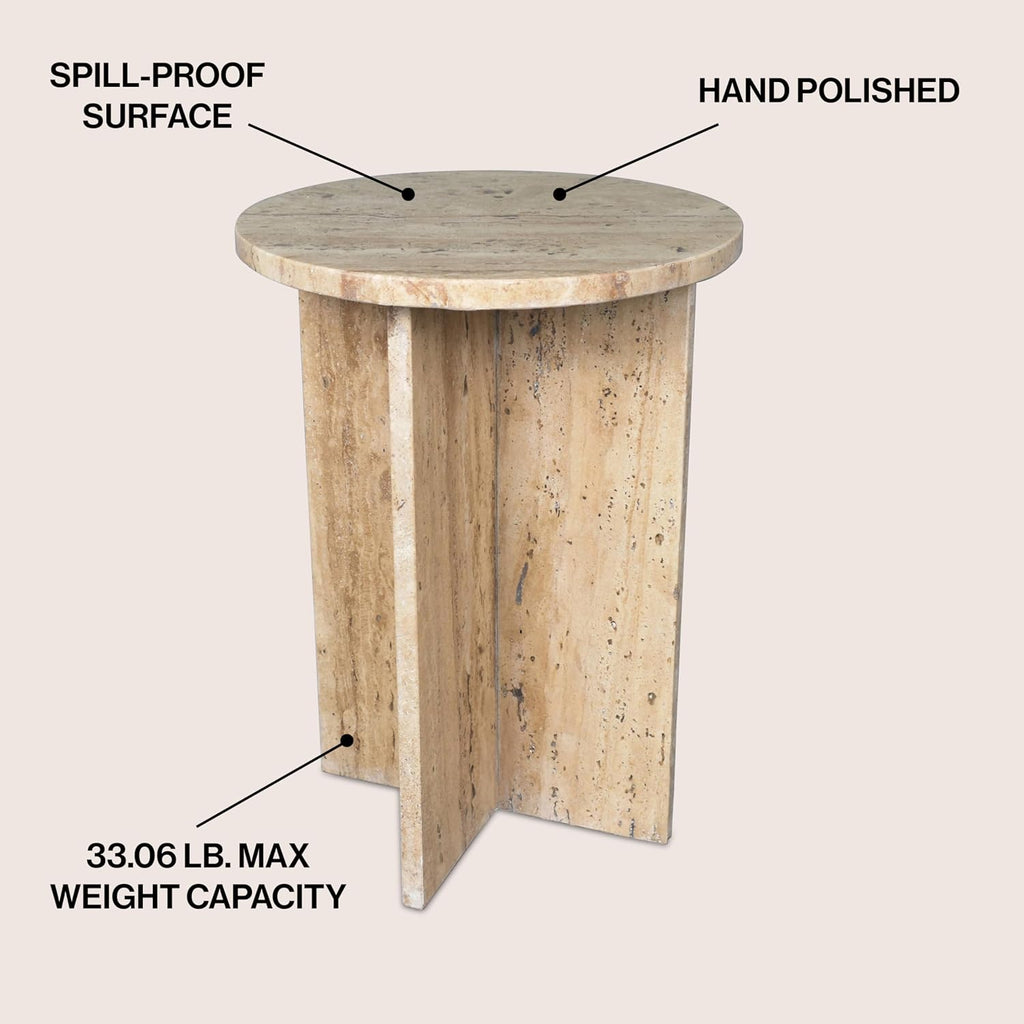 JONATHAN Y MTB1103C Javier 17.75' Contemporary Natural Marble Handmade X-Shaped End Table, Side Table for Living Room, Bedroom, Bathroom, Travertine