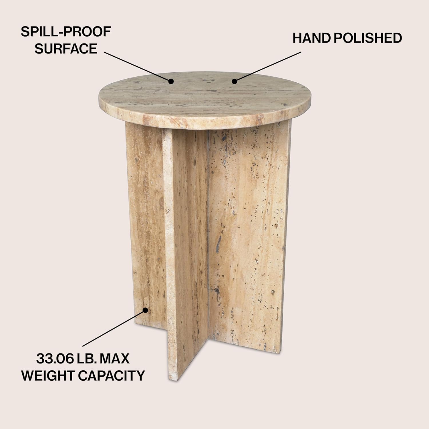 JONATHAN Y MTB1103C Javier 17.75' Contemporary Natural Marble Handmade X-Shaped End Table, Side Table for Living Room, Bedroom, Bathroom, Travertine