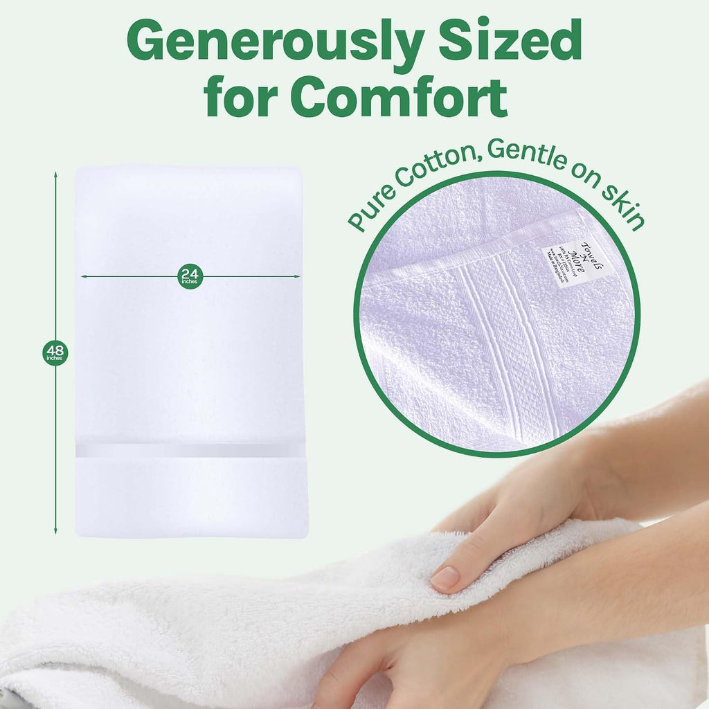 Towels N More 24x48 White Bath Towels - 60 Pack Premium Cotton, Lightweight Soft for Adults, Absorbent Set Ideal for Bathroom, Home, Spa, Hotels/Motels, & Gym Use