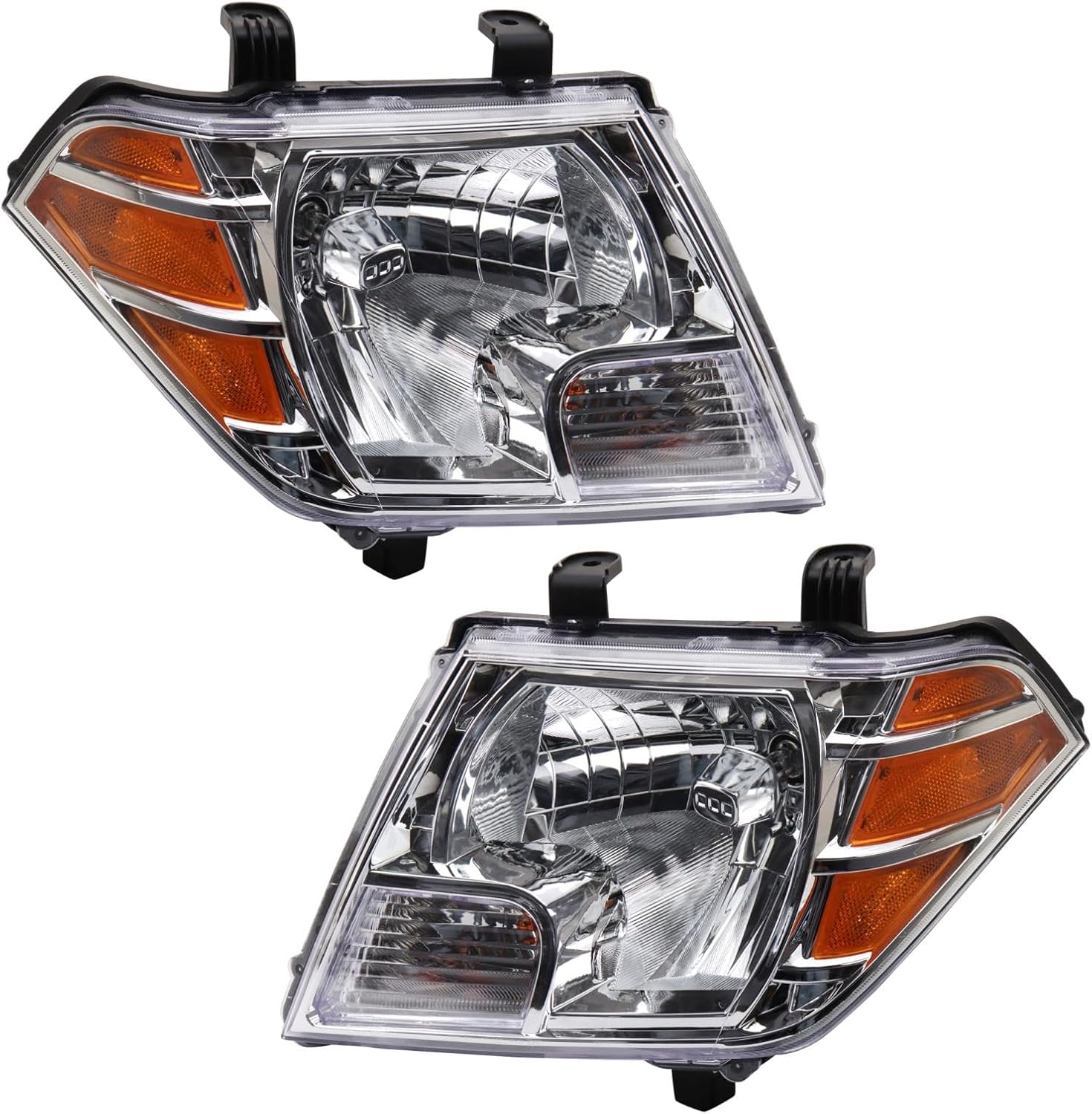 TRQ 2 Piece Headlight Assembly Set Chrome Bezel Driver & Passenger Side Compatible with Nissan Frontier 2009-2021 NI2502188 NI2503188 26010ZL40B 26060ZL40B