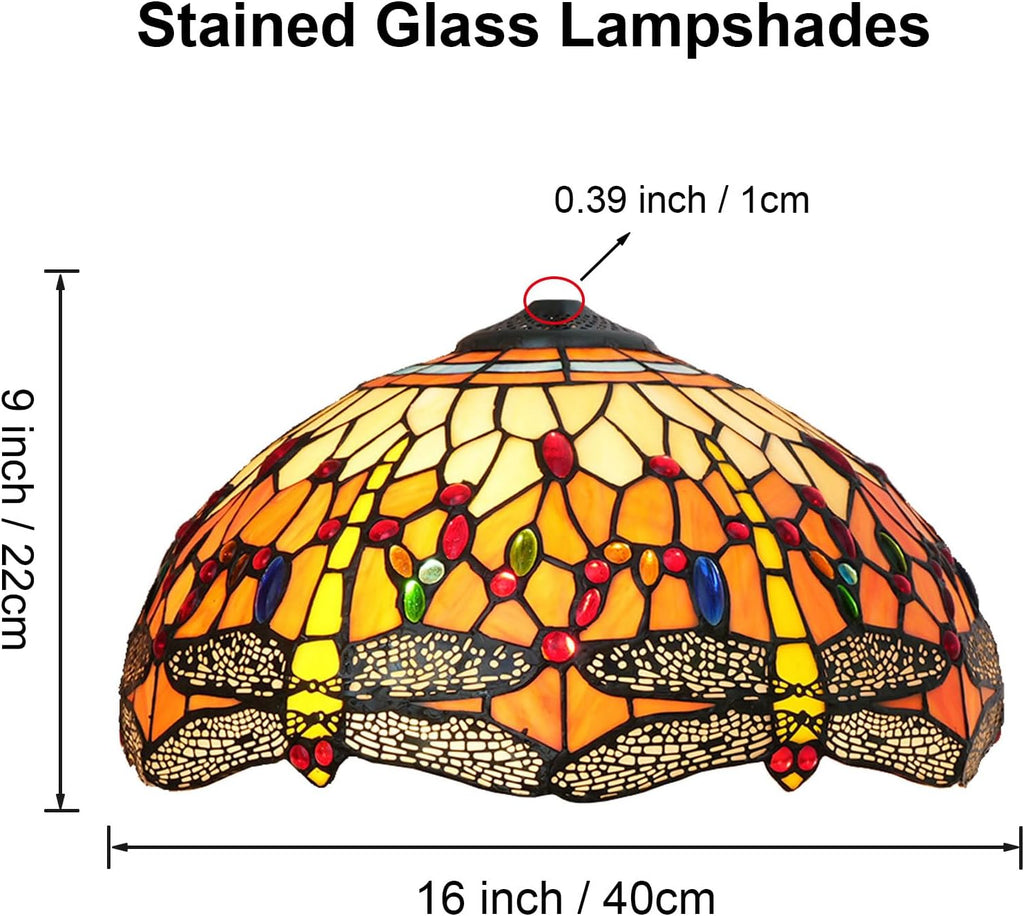 W16H9 Inch Tiffany Lamp Shade Replacement, Stained glass Dragonfly style Lampshades, Only Handmade Retro lampshade Replacement for Table Lamp Pendant Light Floor Lamp Ceiling Fixture,Orange