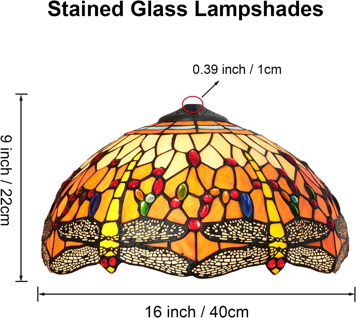 W16H9 Inch Tiffany Lamp Shade Replacement, Stained glass Dragonfly style Lampshades, Only Handmade Retro lampshade Replacement for Table Lamp Pendant Light Floor Lamp Ceiling Fixture,Orange