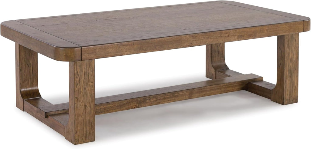 Signature Design by Ashley Cabalynn Modern Coffee Table with Solid Wood Frame, Light Brown