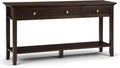 SIMPLIHOME Acadian Console Table - 60 Inch Wide Solid Wood Sofa Table in Brunette Brown, Transitional Storage Table for Entryway or Living Room with 3 Drawers and Open Bottom Shelf