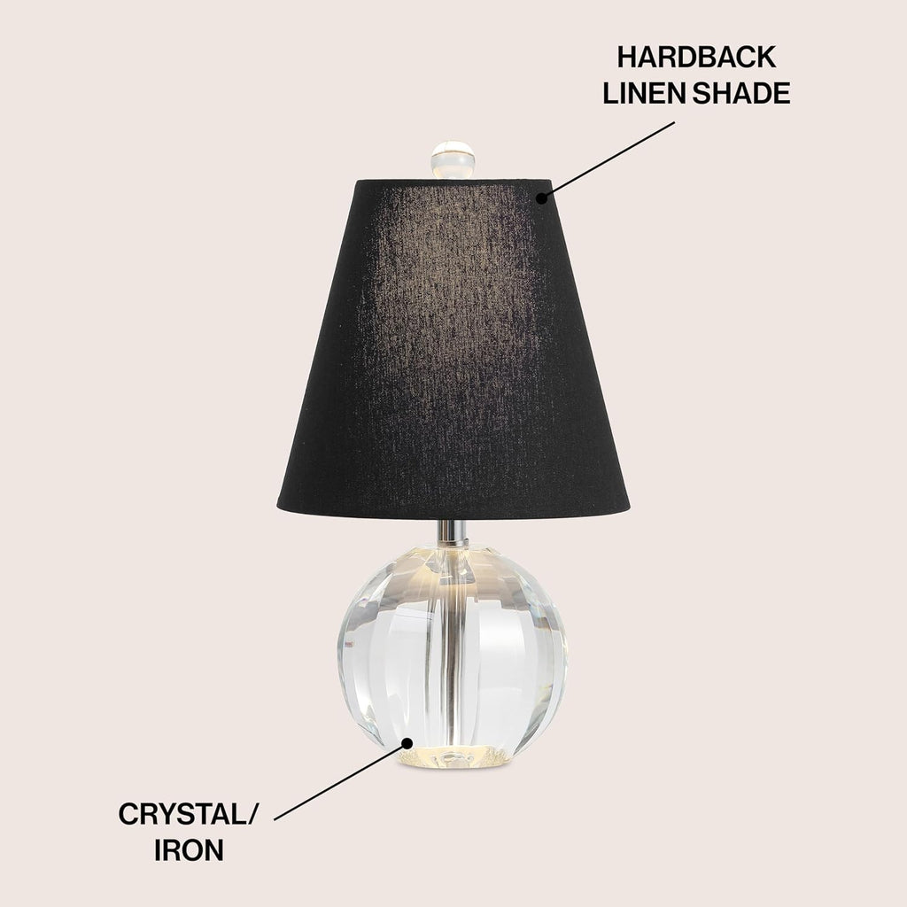 JONATHAN Y 16' Clear/Black Crystal Ball LED Table Lamp, White Modern Bedside Lamp, with White Linen Empire Shade, Glam Orb Glass Nightstand Lamp for Living Room, LED Bulb (JYL2079B)
