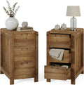 LITTLE TREE 3-Drawer Real Wood End Table Set 2, Narrow Side Table with Storage Drawers, Solid Wood Sofa Side Table for Living Room, Slim Nightstand Bedside Table for Bedroom, Natural Wood Color