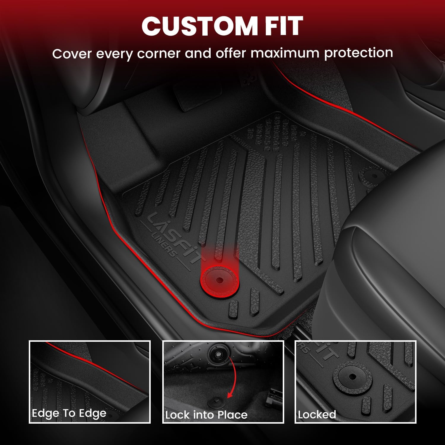 LASFIT Floor Mats and Cargo Liner for 2012-2018 Ford Focus Hatchback Gasoline(No Subwoofer) Focus RS 2016 2017 2018 All Weather Custom Fit TPE Car Floor Liner, Combo Set