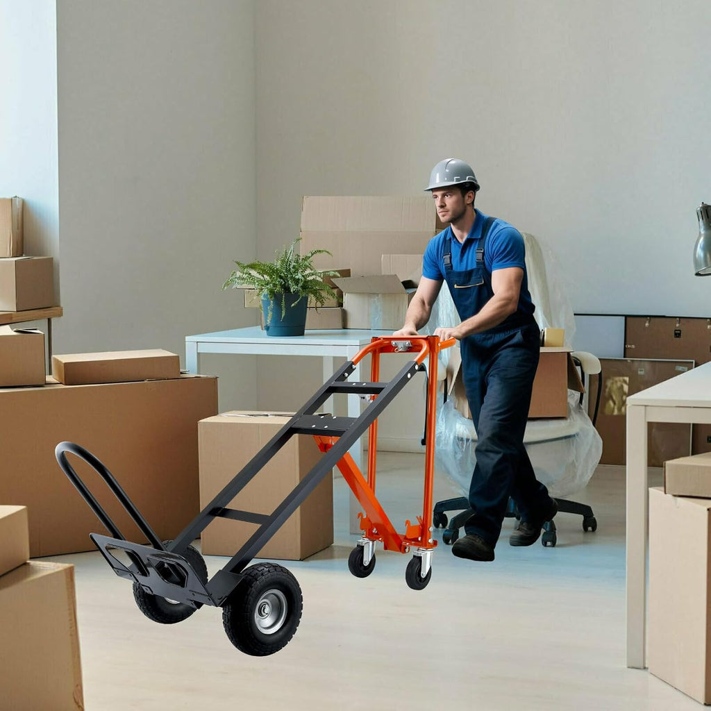 4 in 1 Convertible Hand Truck Dolly Cart,Industrial Hand Truck,1000 Lbs Capacity Hand Trucks Heavy Duty Dolly cart with PU Wheels and Cargo Straps for Moving (Orange)