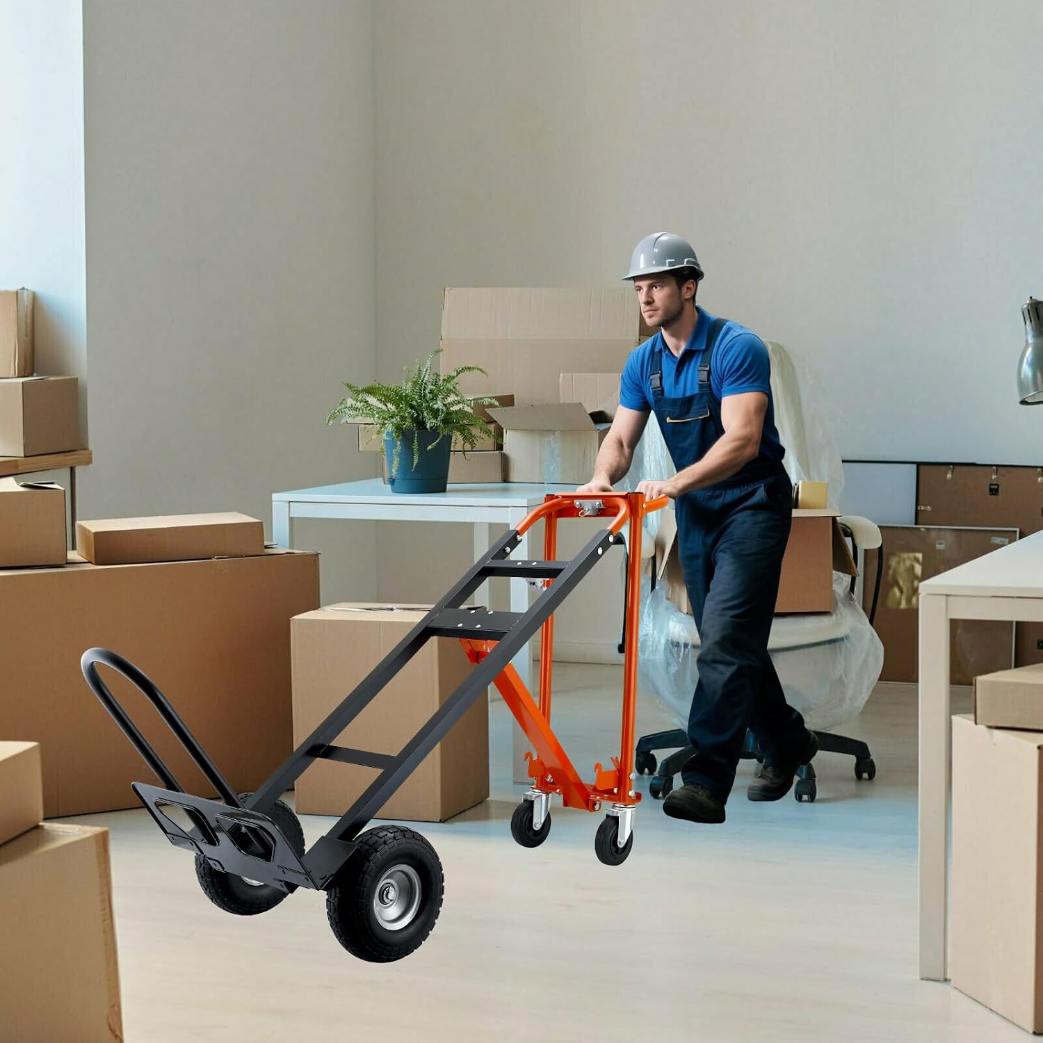 4 in 1 Convertible Hand Truck Dolly Cart,Industrial Hand Truck,1000 Lbs Capacity Hand Trucks Heavy Duty Dolly cart with PU Wheels and Cargo Straps for Moving (Orange)