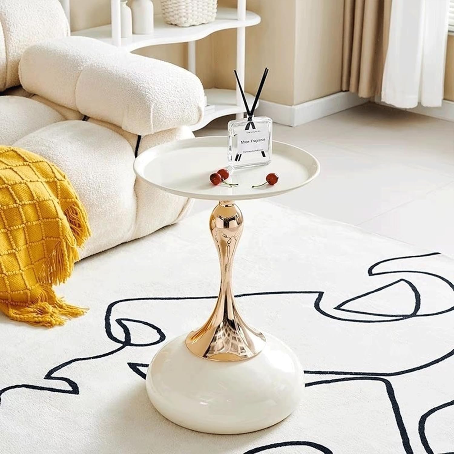 Elegant Modern Side Table - Featuring a Unique Hourglass Design, Ideal for use in Living Rooms, cafes, Dining Rooms, bedrooms, and Outdoors - a Fashionable Decoration (2, Off White)