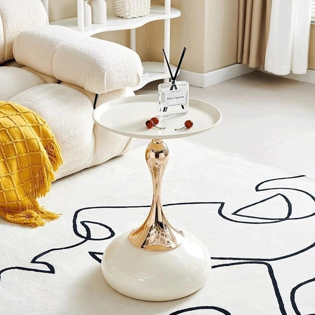 2-Pack Modern Round Side Table - White Tabletop & Gold Pedestal Base, Stylish Accent End Table for Living Room, Bedroom & Office (White Set)