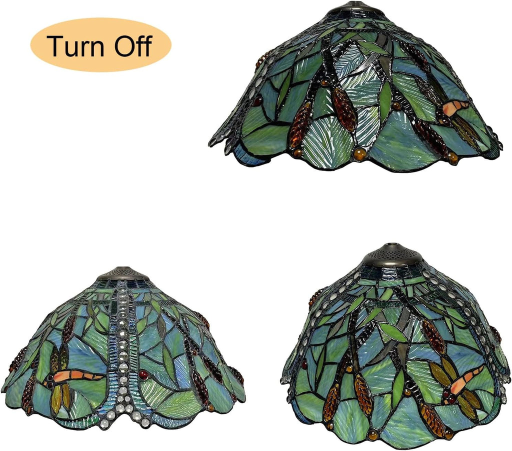 Tiffany Lamp Shade Replacement Only 16X9 Inch Dragonfly Stained Glass Lampshades, Vintage Victorian Green Light Cover for Table Lamp Floor Lamp Hanging Pendant lamp Ceiling Light