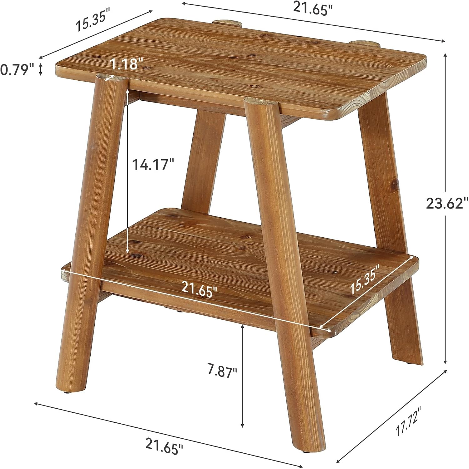LITTLE TREE Solid Wood End Tables, Narrow 2-Tier Side Table for Small Spaces, Farmhouse Bedside Table Nightstands with Storage for Bedroom, Living Room, Rustic Brown(1 Piece)