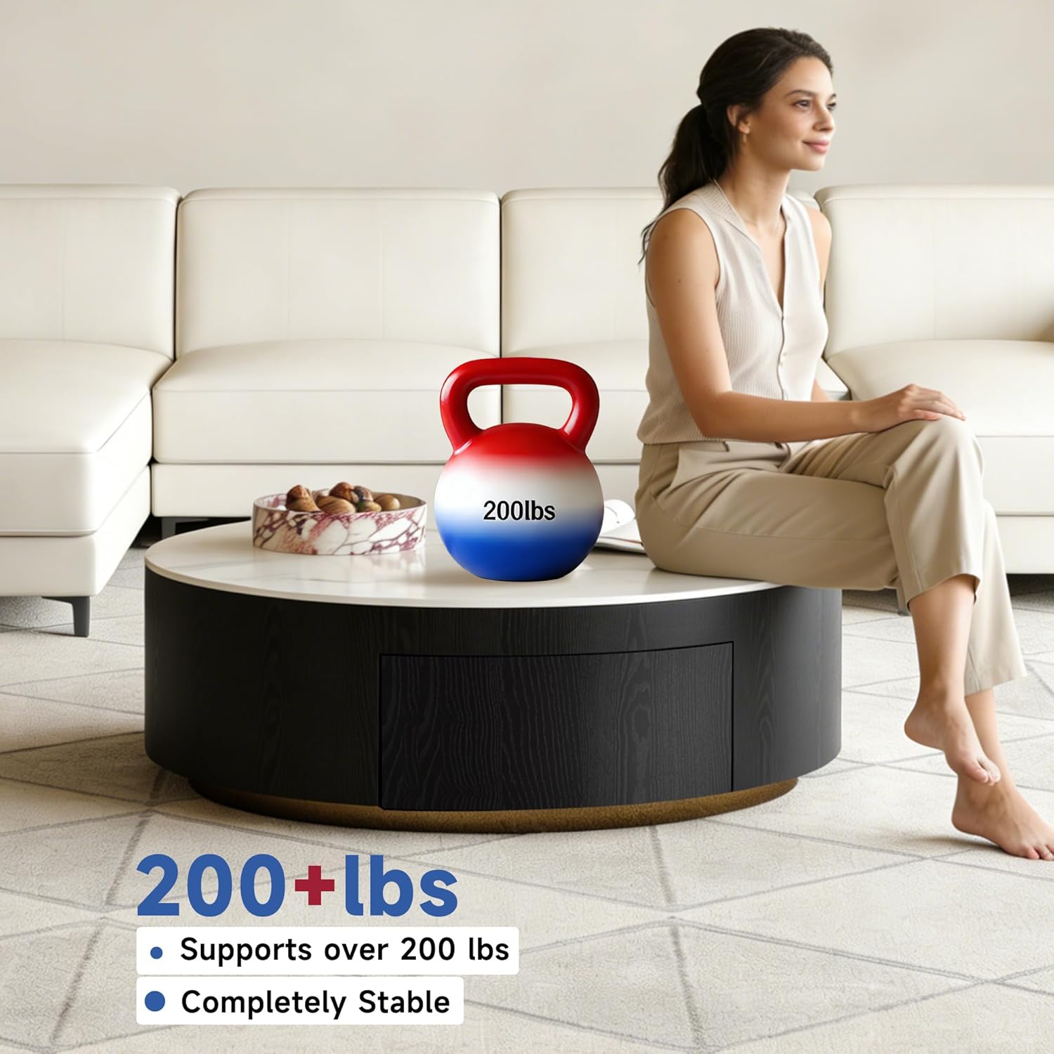 Round Coffee Table with Storage,Modern Sintered Stone & Solid Wood Center Table,Black and White Coffee Tables for Living Room,Apartment【Black,31.5'】