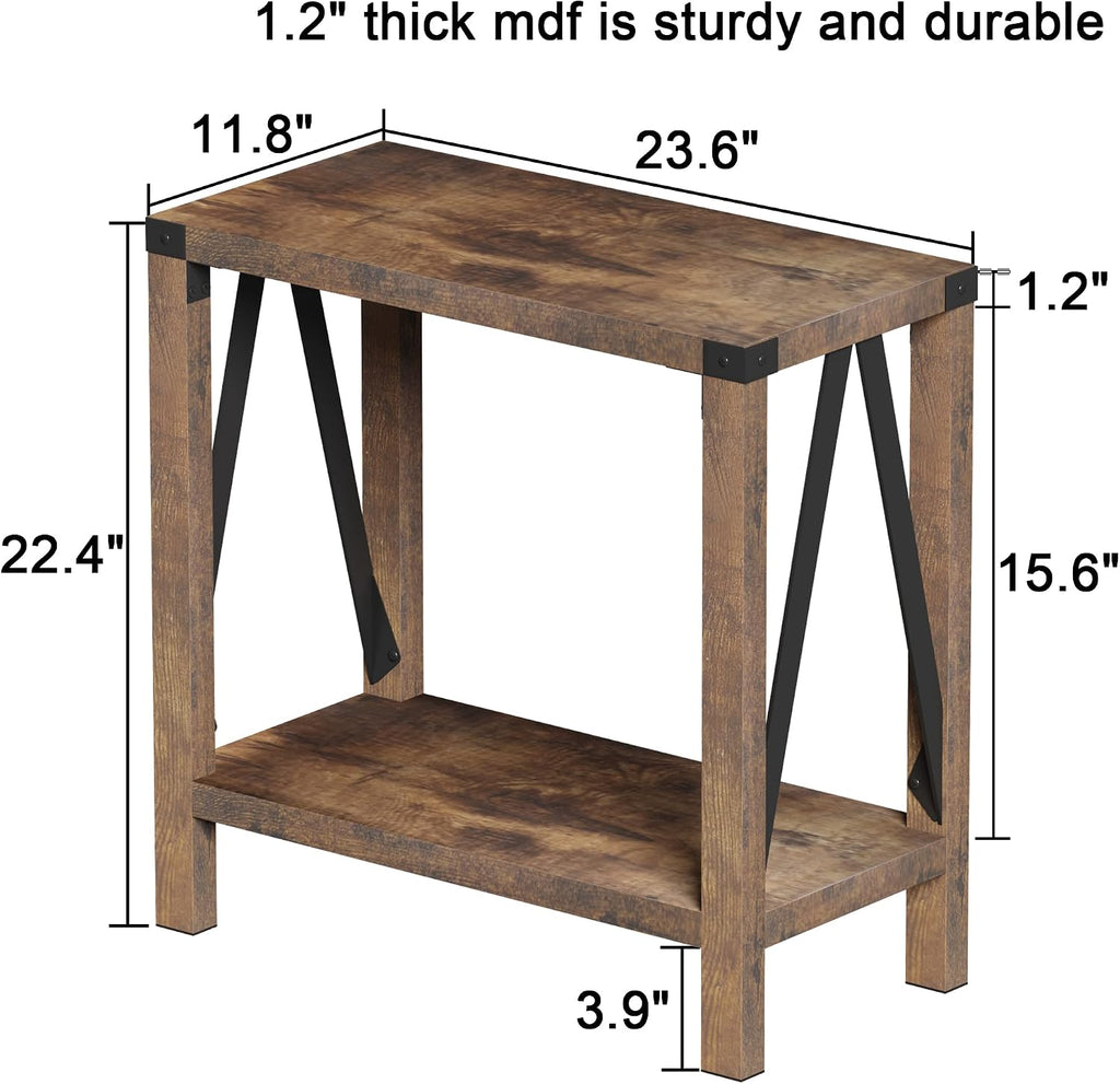 ChooChoo Farmhouse End Table for Small Spaces, Narrow Side End Table with Storage Shelf, Rustic A-Design Nightstand Sofa Table for Living Room, Bedroom (Rustic Brown) 2 Pack