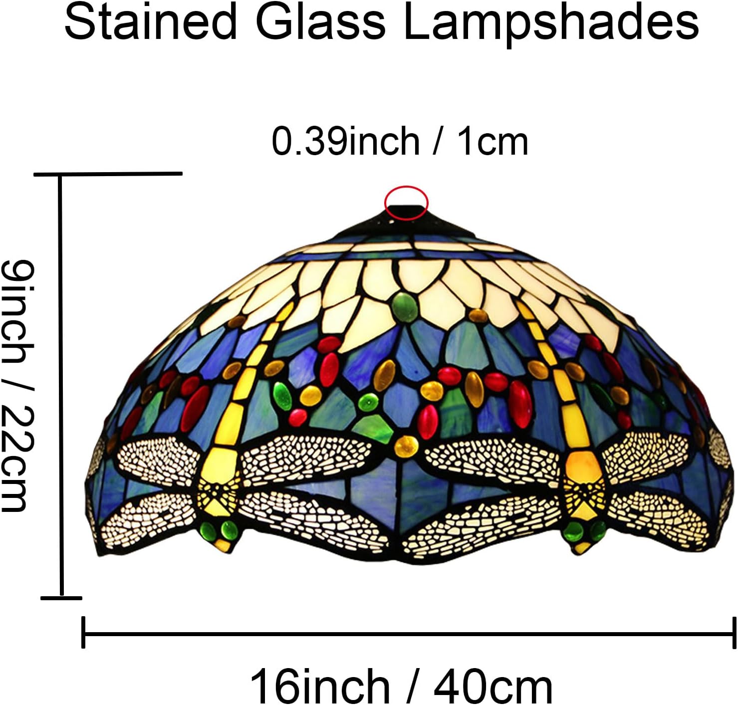 Blue Dragonfly Lamp Shade Replacement Only 16X9 Inch Tiffany Style Stained Glass Lampshades Vintage White Blue Glass Beads Light Cover for Table Lamp Pendant Light Floor Lamp Ceiling Lamp