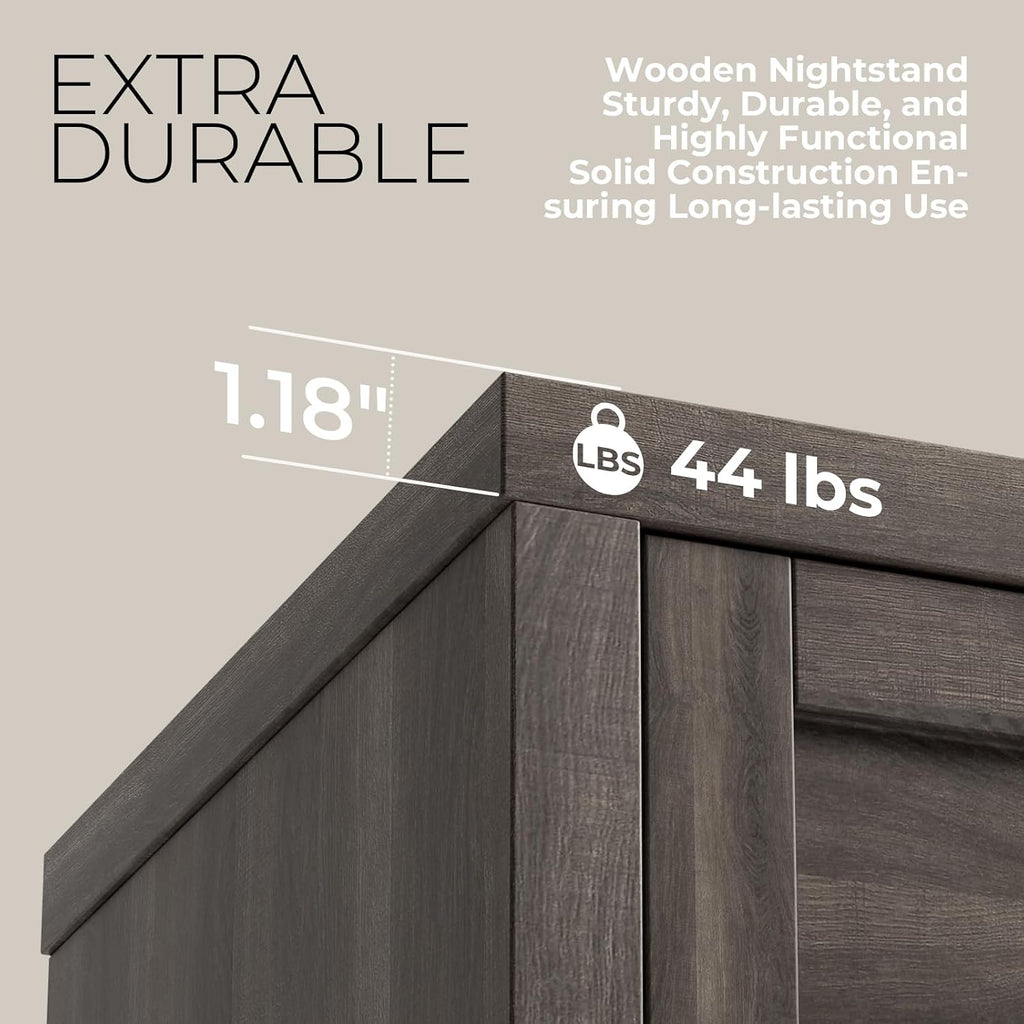 Walsham Natural Nightstand Set of 2 Modern Bedside Tables with Drawer and Storage Shelf Farmhouse Side End Tables for Bedroom Sofa, (Black Oak, 2 Set)