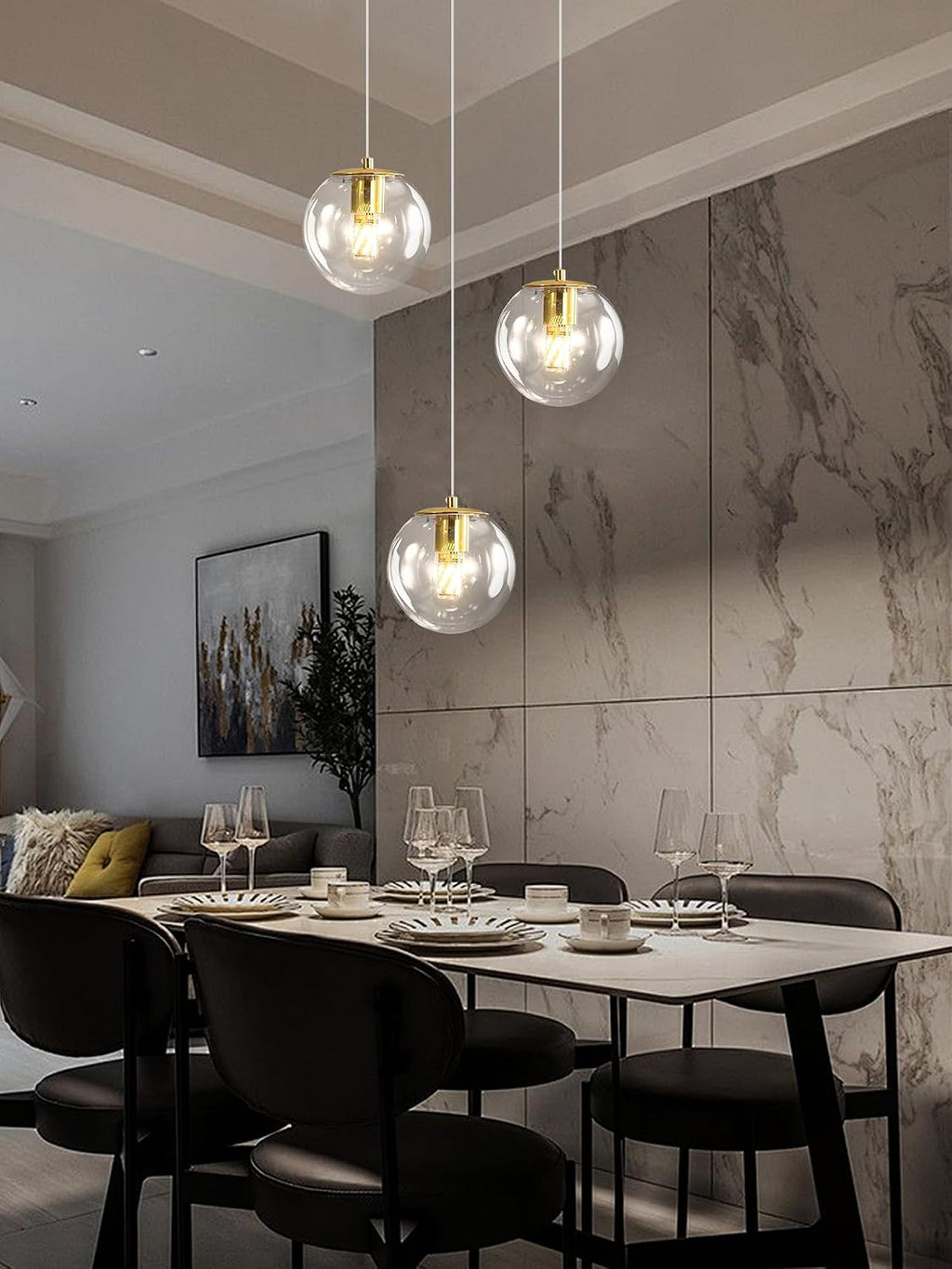 ykolupty 3-Light Modern Gold Pendant Light Hanging Fixture Light for Kitchen Island Mid Century Globe Pendant Light Glass Chandelier for Living Room Bedroom Entryway