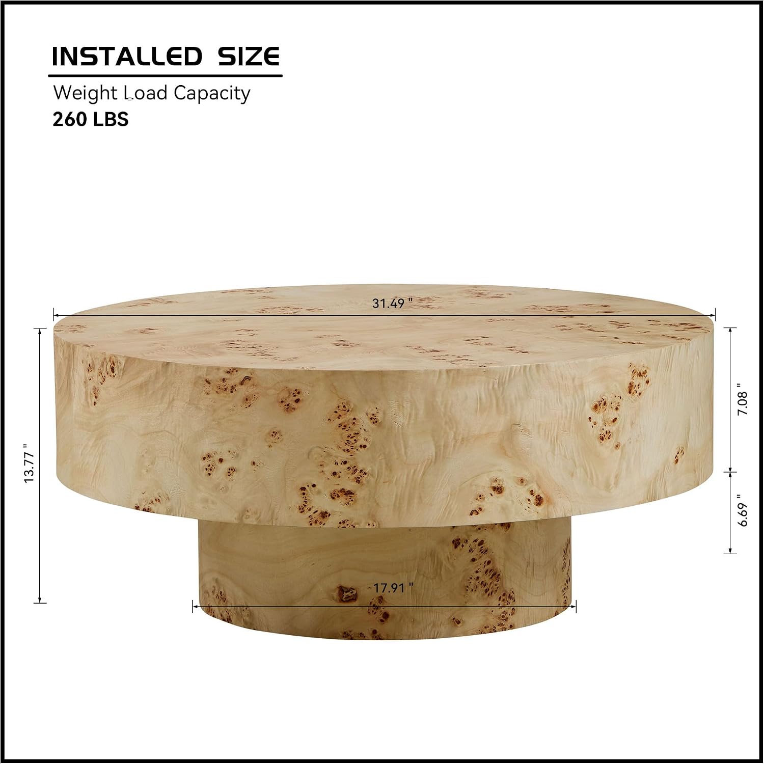 Burl Wood Coffee Table for Living Room Round Wooden Coffee Table with Pedestal 31.49' Modern Circle Center Tables Accent Tables for Apartment Easy Assembly-Natural Wood