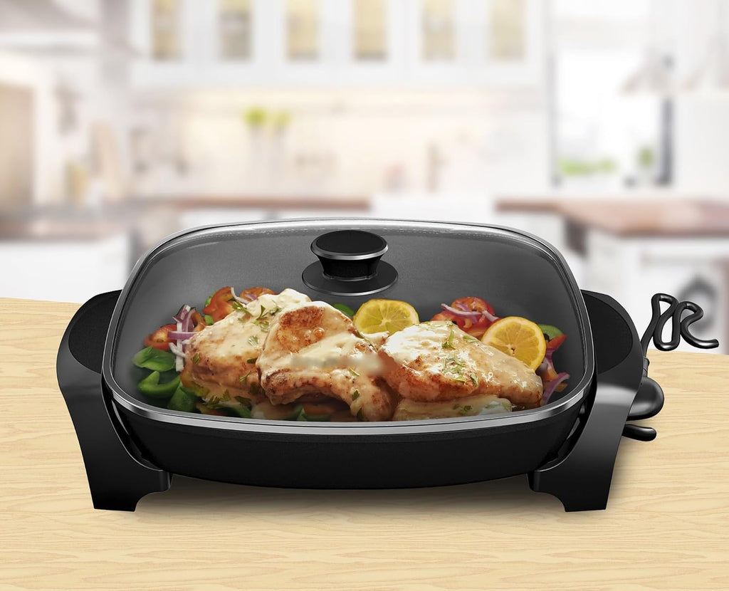 10.5-Quart Jumbo Electric Skillet with Easy-Pour Spout, Black - Versatile Cooking Made Easy