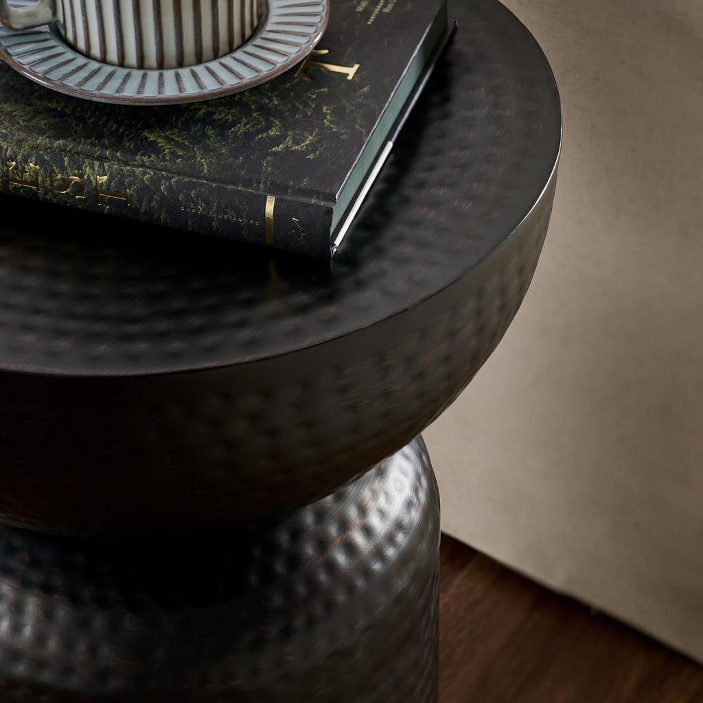 Modway Mella Metal Hammered Side Table in Black - Accent End Table for Living Room, Bedroom, Hallway
