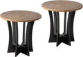 COZAYH Farmhouse Round End Table X 2P with Criss-Cross Wood Legs, Rustic French Country Side Table for Dinning or Living Room, Modern, Black, Natural Wood Color