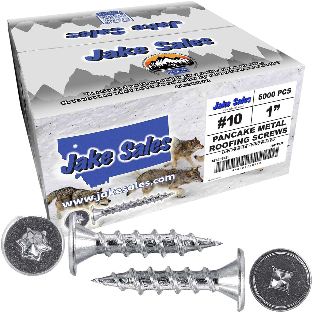 10 x 1 Low Profile Pancake Head Roofing Screws - Wood to Metal - for Standing Seam Roofs - Zinc Plated - 20 X 250 Bags - 5,000 Screws