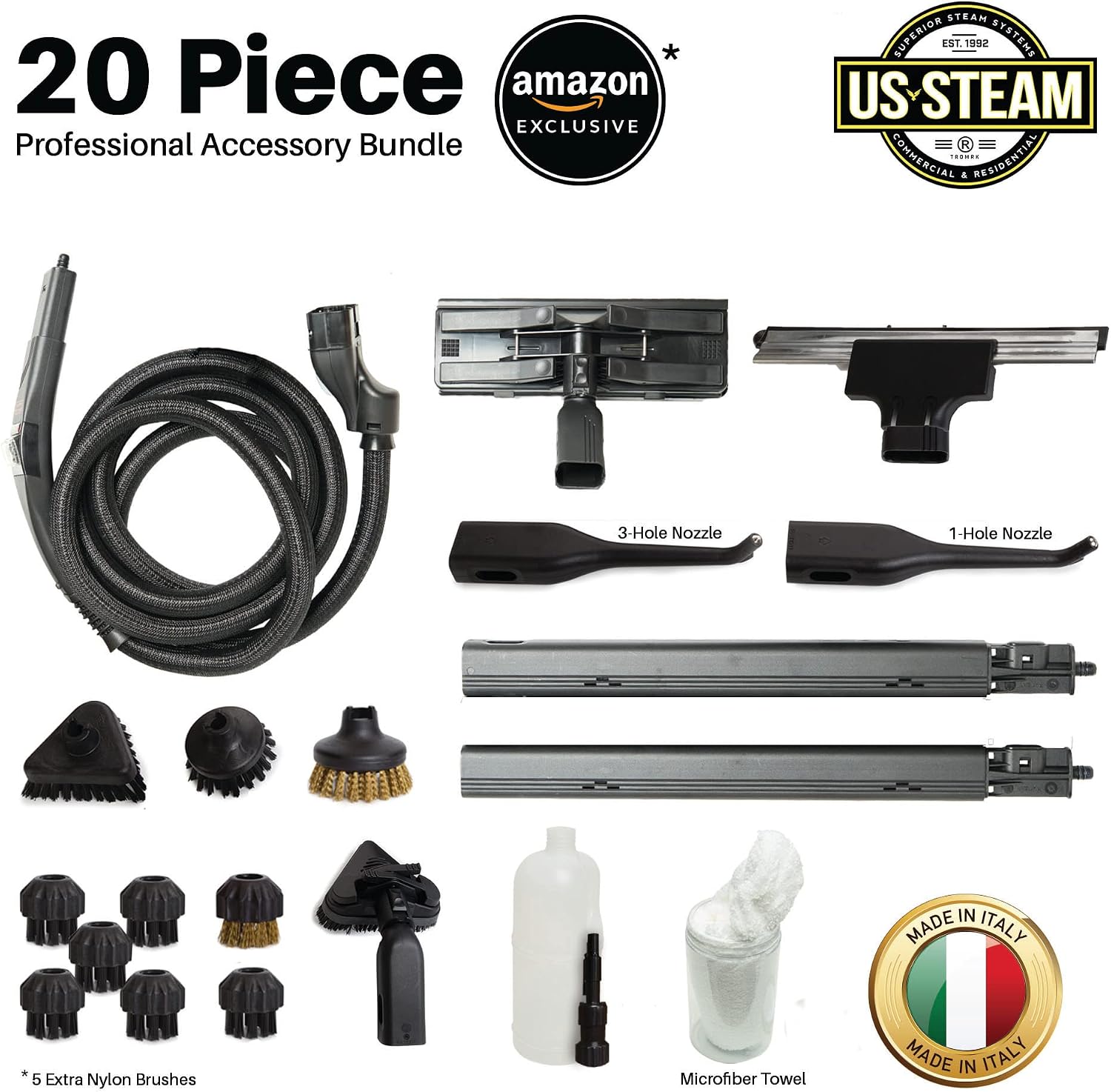US Steam FALCON™ Commercial Steam Cleaner | 1800 W | Lightweight, Durable, Stainless Steel | 305*F & 70PSI | Hot Water Burst Feature | Long 12ft Hose | 1 gal. Boiler | Great for Auto Detailing
