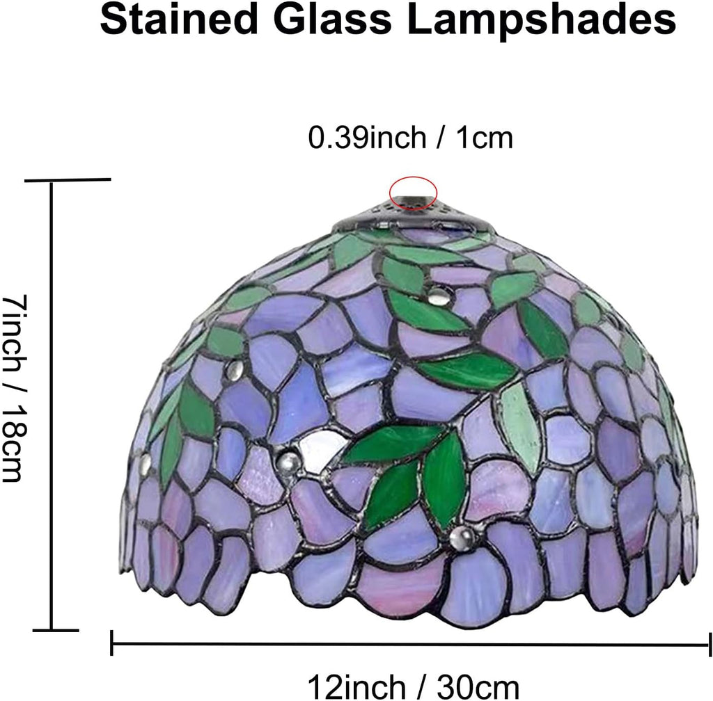 12-Inch Wisteria Lamp Shade Replacement, Tiffany Style Stained Glass Lampshades, Retro Blue Green Leaf Light Cover Accessories Only for Table lamp Pendant Lights Ceiling Light,Purple