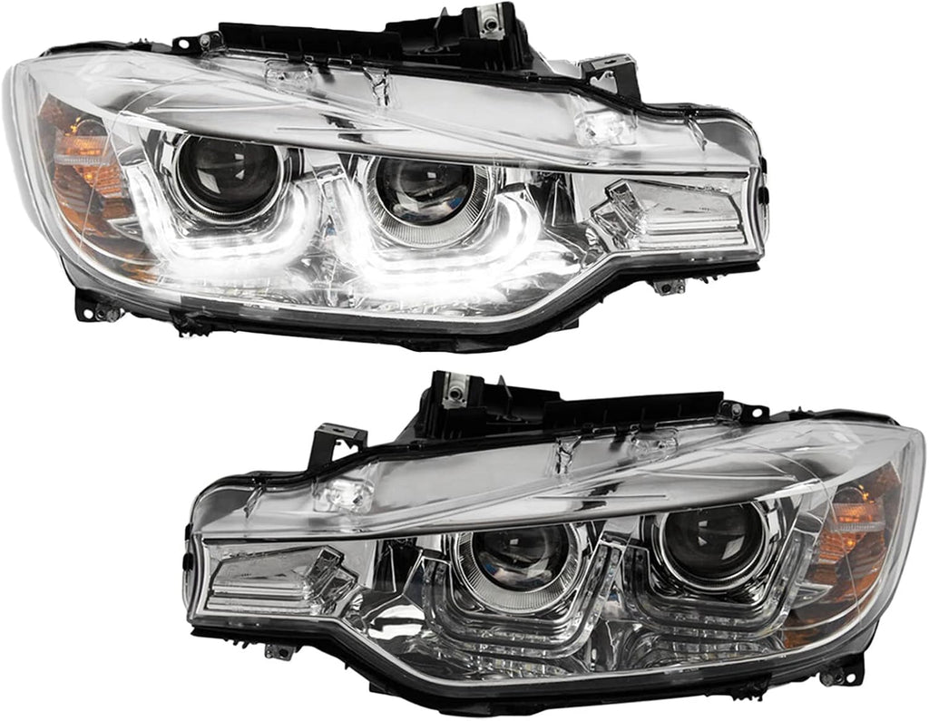 TRQ 2 Piece Headlight Assembly Set Performance Halogen Driver & Passenger Side Compatible with BWM 328i 335i 2012-2015 BM2502169 BM2503169