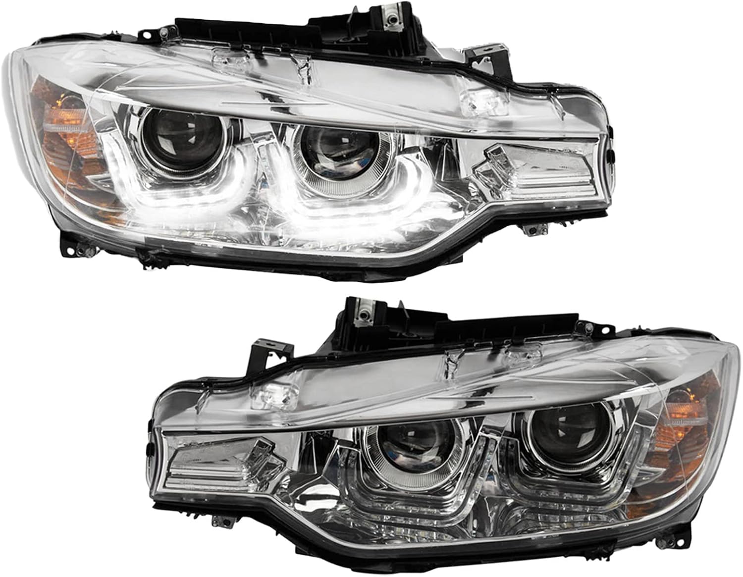 TRQ 2 Piece Headlight Assembly Set Performance Halogen Driver & Passenger Side Compatible with BWM 328i 335i 2012-2015 BM2502169 BM2503169