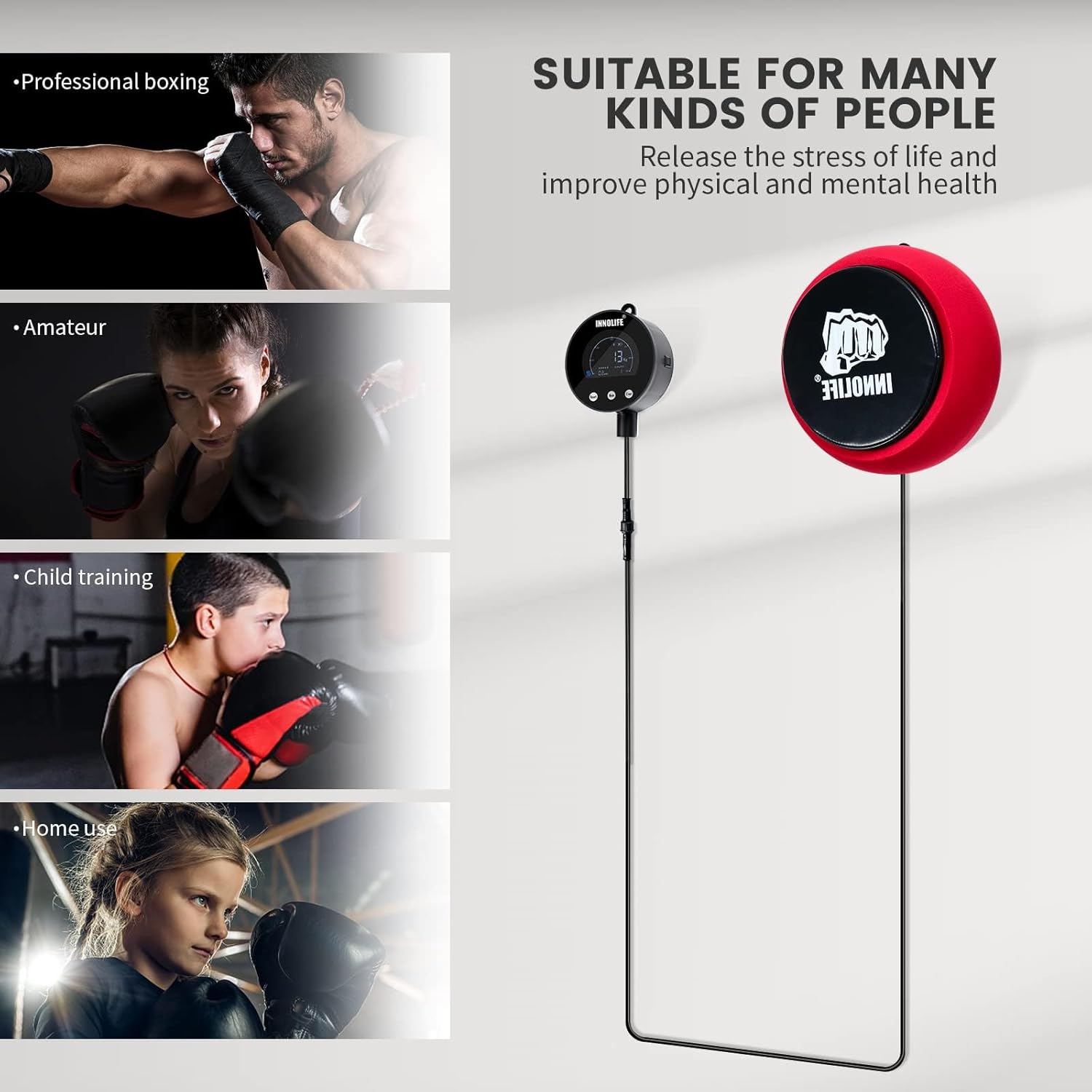 INNOLIFE Professional Boxing Dynamometer – High-Accuracy Punch Power Tracker with Soft Punching Pad and LCD Display, 1543Lbs Capacity, KG/LB/N Unit Switch