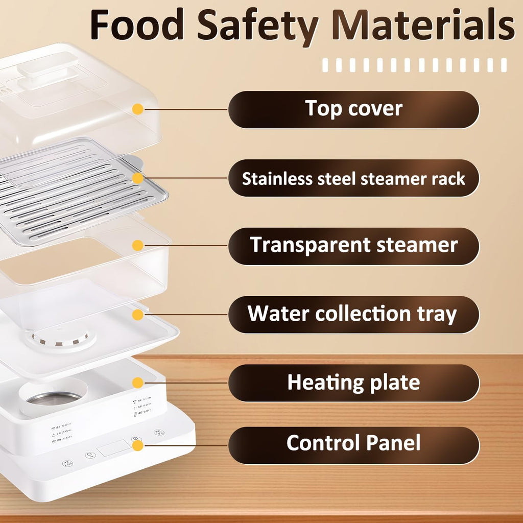 22L/23QT Electric Food Steamer, 3 Layers Food Steamer, 800W Commercial Stainless Steel Steamer, Large Capacity Breakfast Machine with Timer, for Home, Restaurant, Party