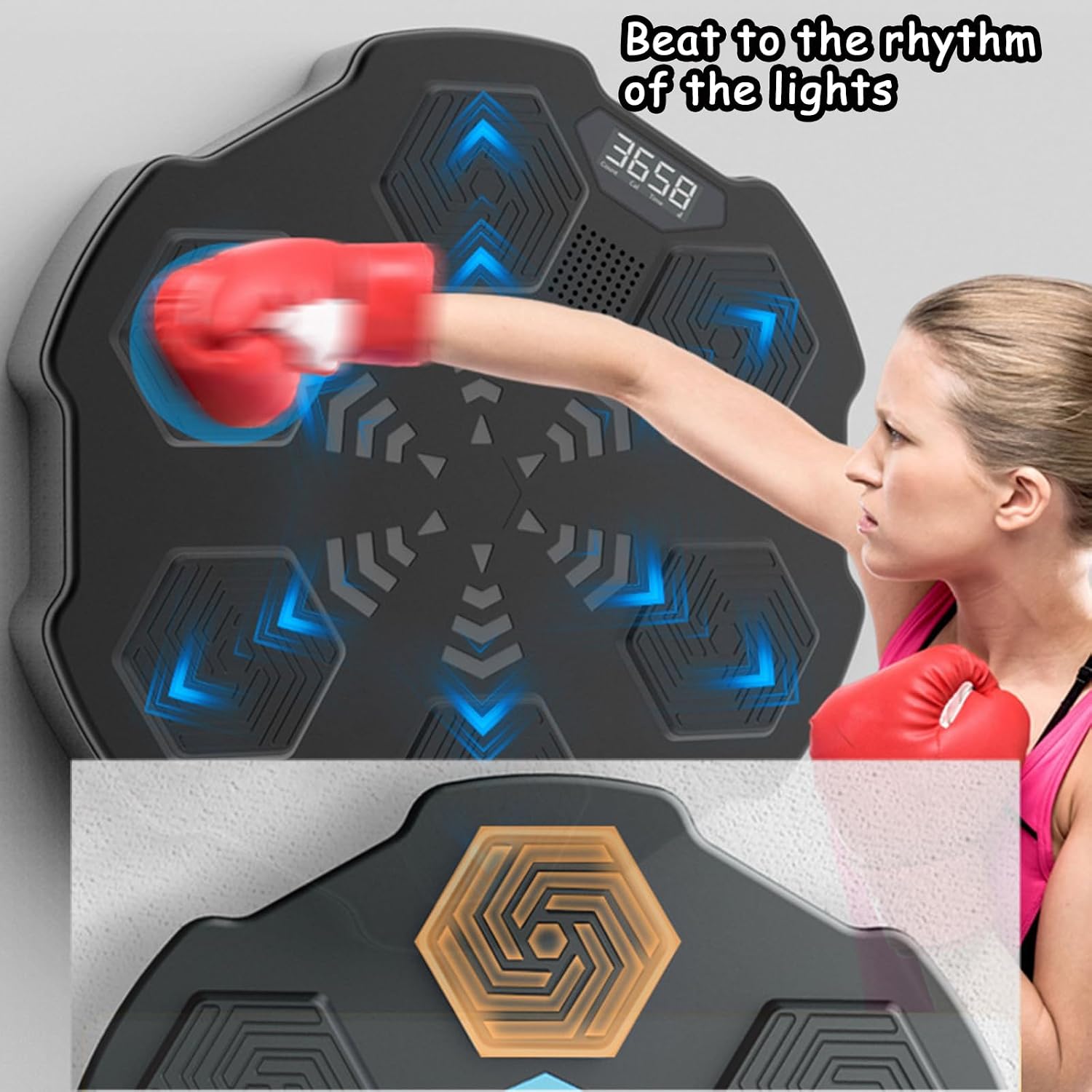 Music Boxing Machine,Digital Boxing Gym Equipment with Rhythm Light and Real-Time Workout Data,Wall Punching Pad for Home and Office
