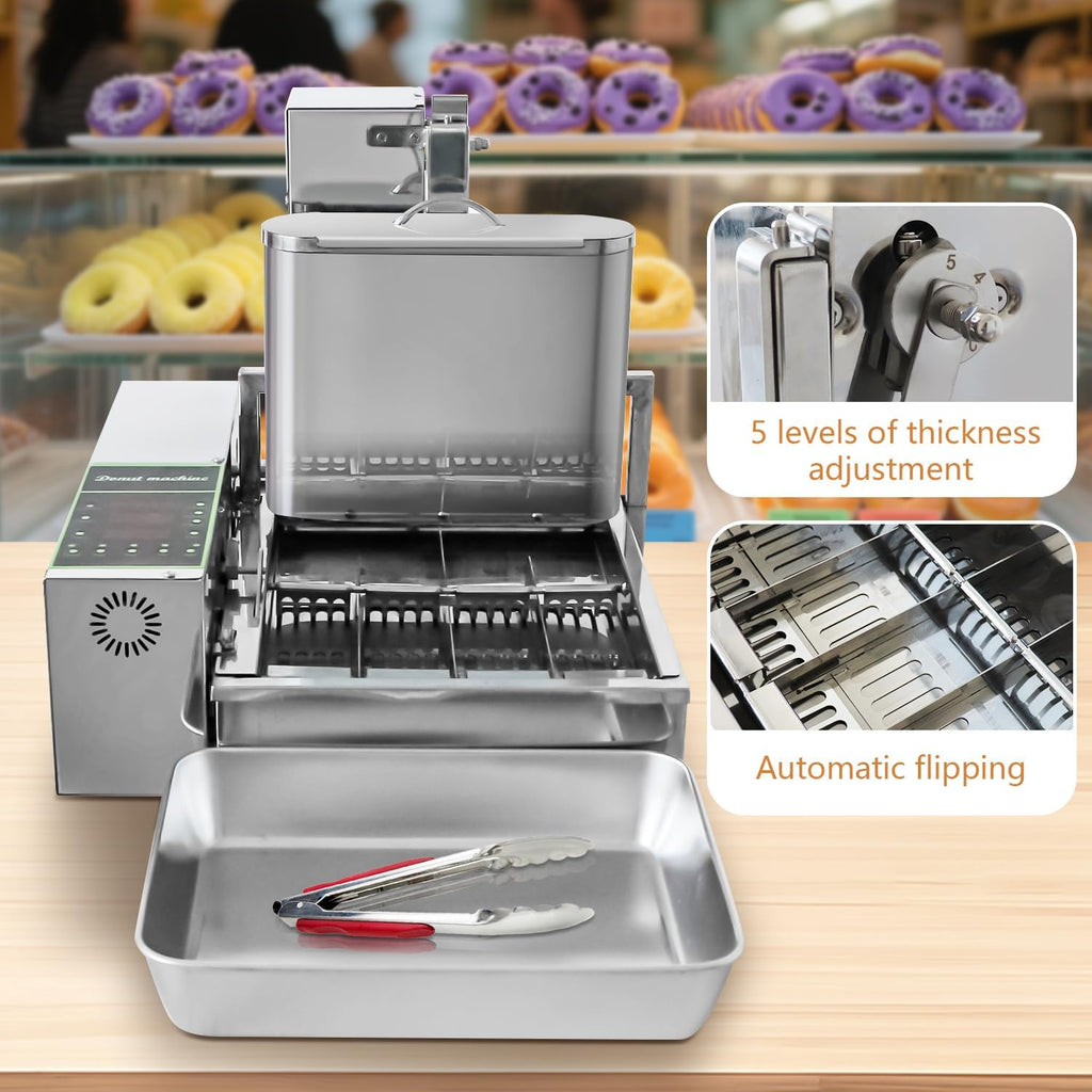 HNZXIB 1800+pcs/hour Mini 4-Row Donut Maker, Automatic Donut Machine, Commercial Doughnut Frying Maker, 5 Gears Adjustment, 110V 60Hz, 2000W, Stainless Steel, for Cafes, Bakeries, Restaurants