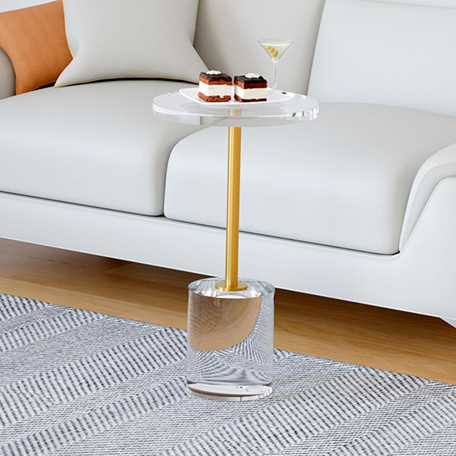 Acrylic End Table, Modern Minimalist Acrylic Side Tables, Clear Side Table for Living Room, Bedroom, Office, Drink Table (12' D x 12' W x 21' H, Gold)